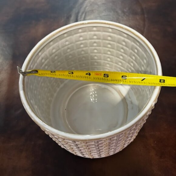 New Ceramic Textured Beaded Flower Herbs Planter Pot With Wood Stand - Picture 8 of 12